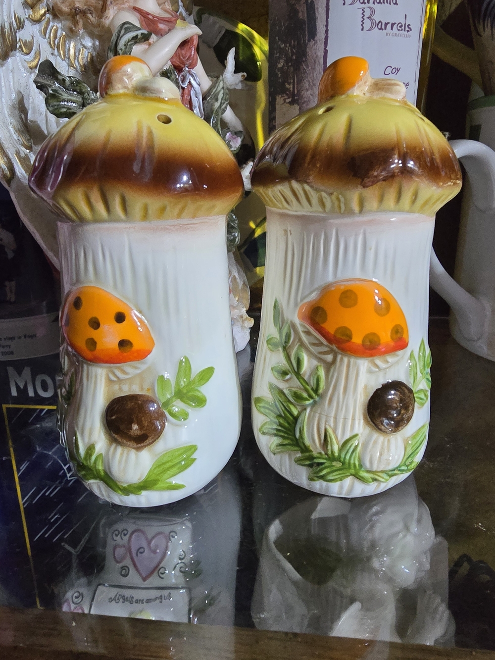 Merry Mushroom Ceramic Mushroom Salt and Pepper Shakers - Orange Brown